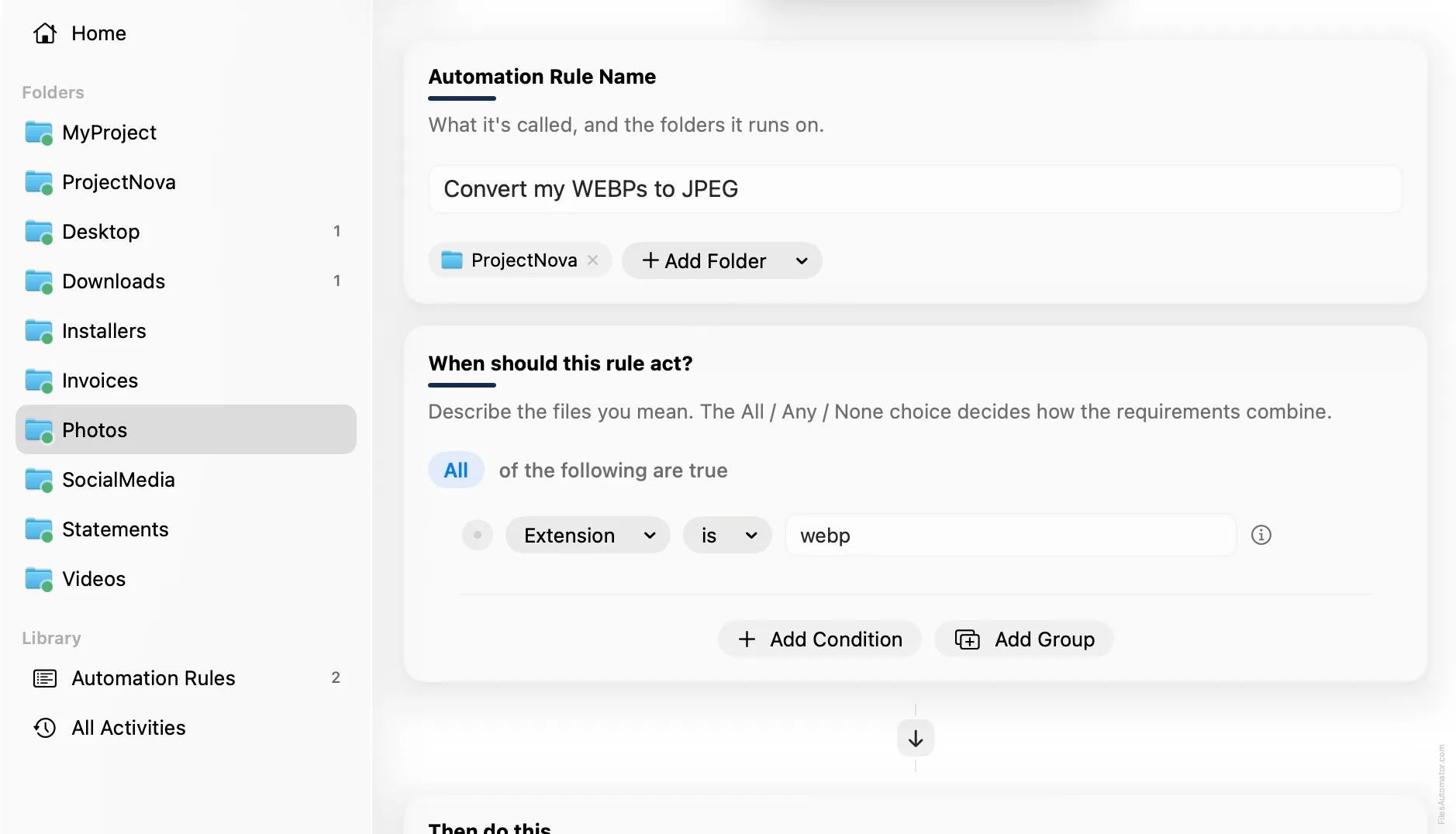 A single condition, Extension is webp